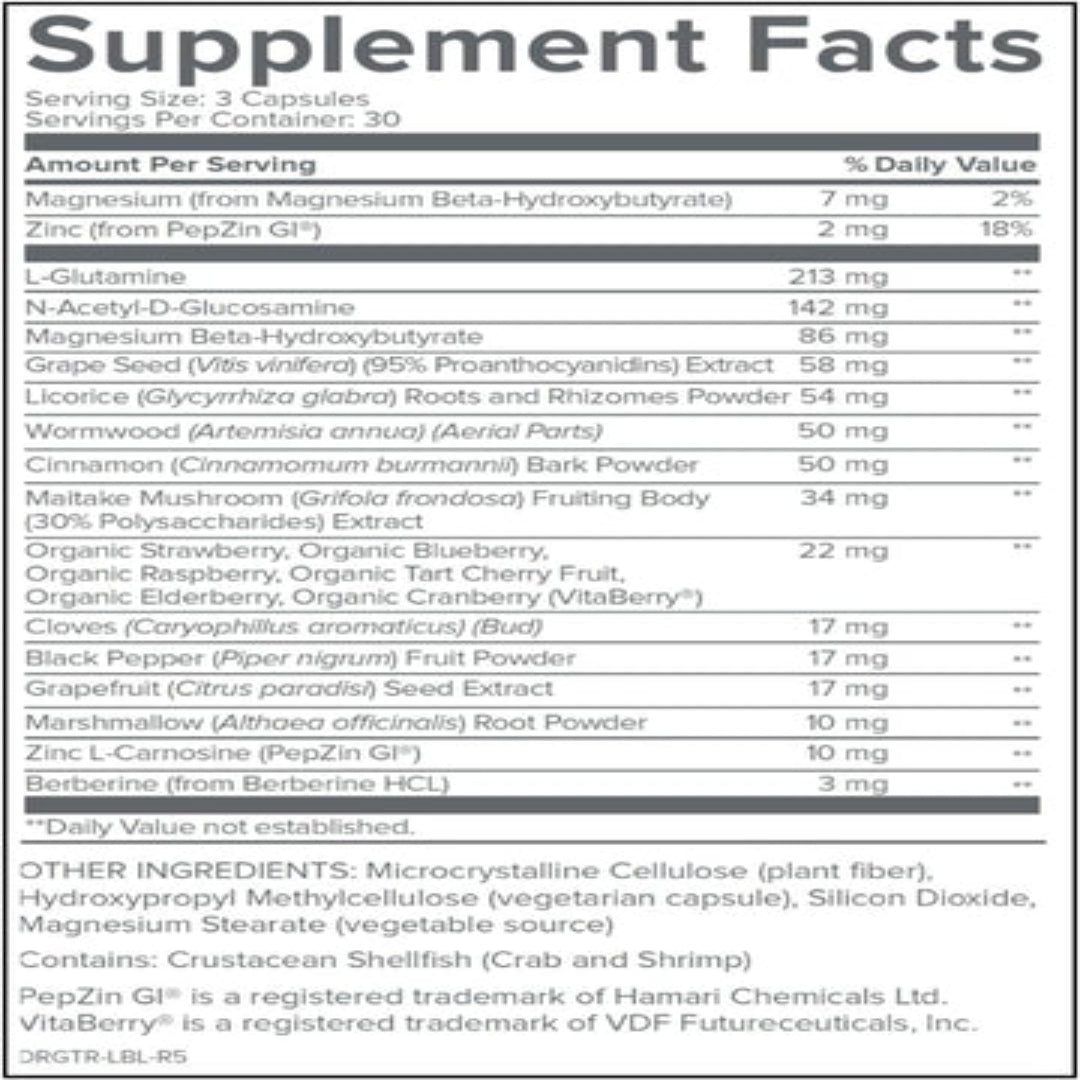 Supplement facts label with detailed nutritional information on a white background