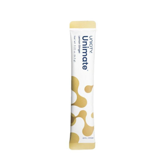 Unicity Unimate supplement stick pack on a white background