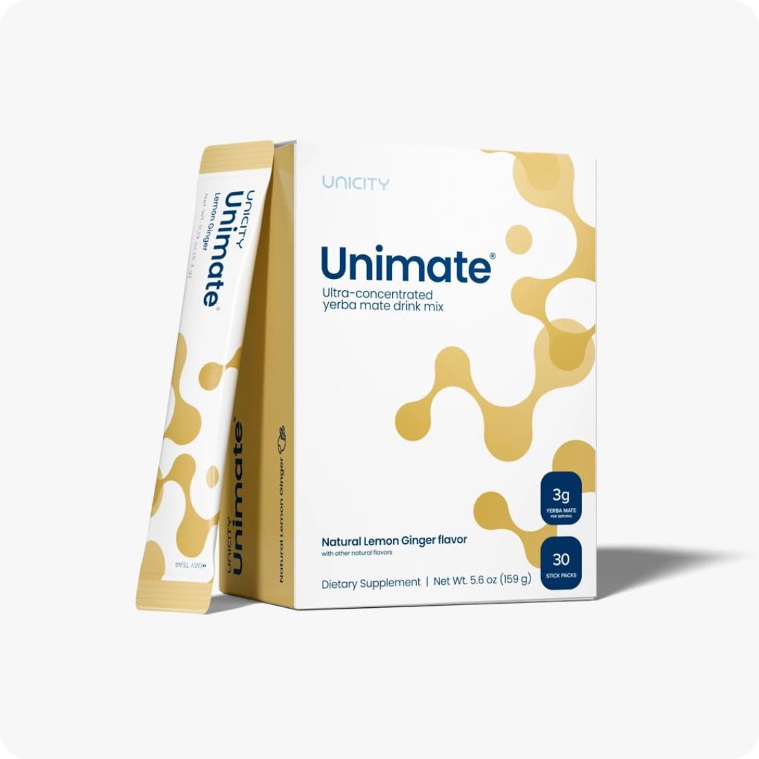 Unimate dietary supplement packaging on a white background