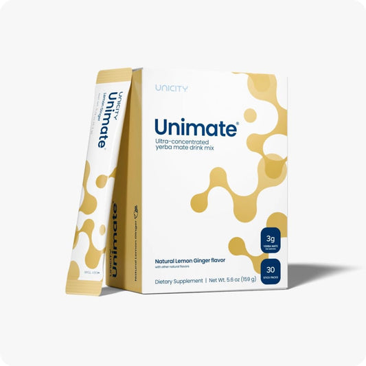 Unimate dietary supplement packaging on a white background