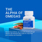 Omega XL Joint & Muscle Support supplement bottle on a blue background with text about joint mobility and flexibility.
