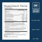 Supplement facts label with NSF certification logo on a blue background