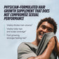Advertisement for a hair growth supplement with a man smiling against a blue sky.