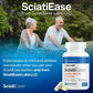 Advertisement for SciatiEase with a couple by a pool and a bottle of the product.