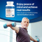 Advertisement for SciatiEase with a man exercising and the product bottle.