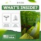 RYZE mushroom matcha packaging with green background and product display.