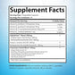 Supplement facts label with detailed nutritional information on a blue background