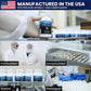 Manufacturing process of a supplement product with labeled steps and a USA flag.