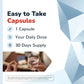 Promotional graphic for easy-to-take capsules with text and geometric design.