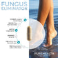 Advertisement for a 'Fungus Eliminator' product by PureHealth Research, showing a pill and a person walking barefoot on the beach.