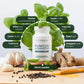PureHealth Fungus Eliminator supplement bottle surrounded by health ingredients on a wooden surface.
