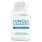 Supplement bottle labeled 'Fungus Eliminator' for toenail care by Pure Health Research on a white background.