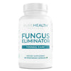 Supplement bottle labeled 'Fungus Eliminator' for toenail care by Pure Health Research on a white background.