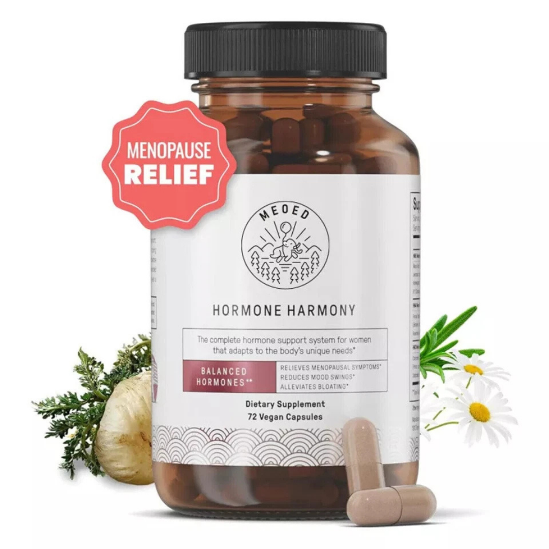 MenoEase Hormone Harmony menopause relief supplement 72 vegan capsules for hormone balance mood and hot flash support