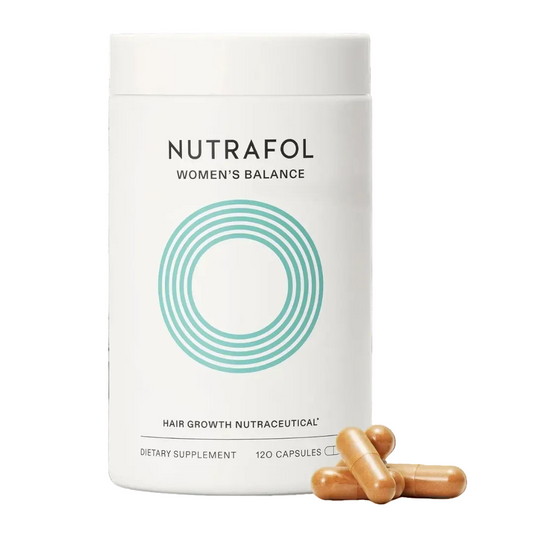Nutrafol Women's Balance dietary supplement container with capsules on a white background