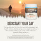 Roundhouse Morning Kick supplement container with a person running and windmill in the background