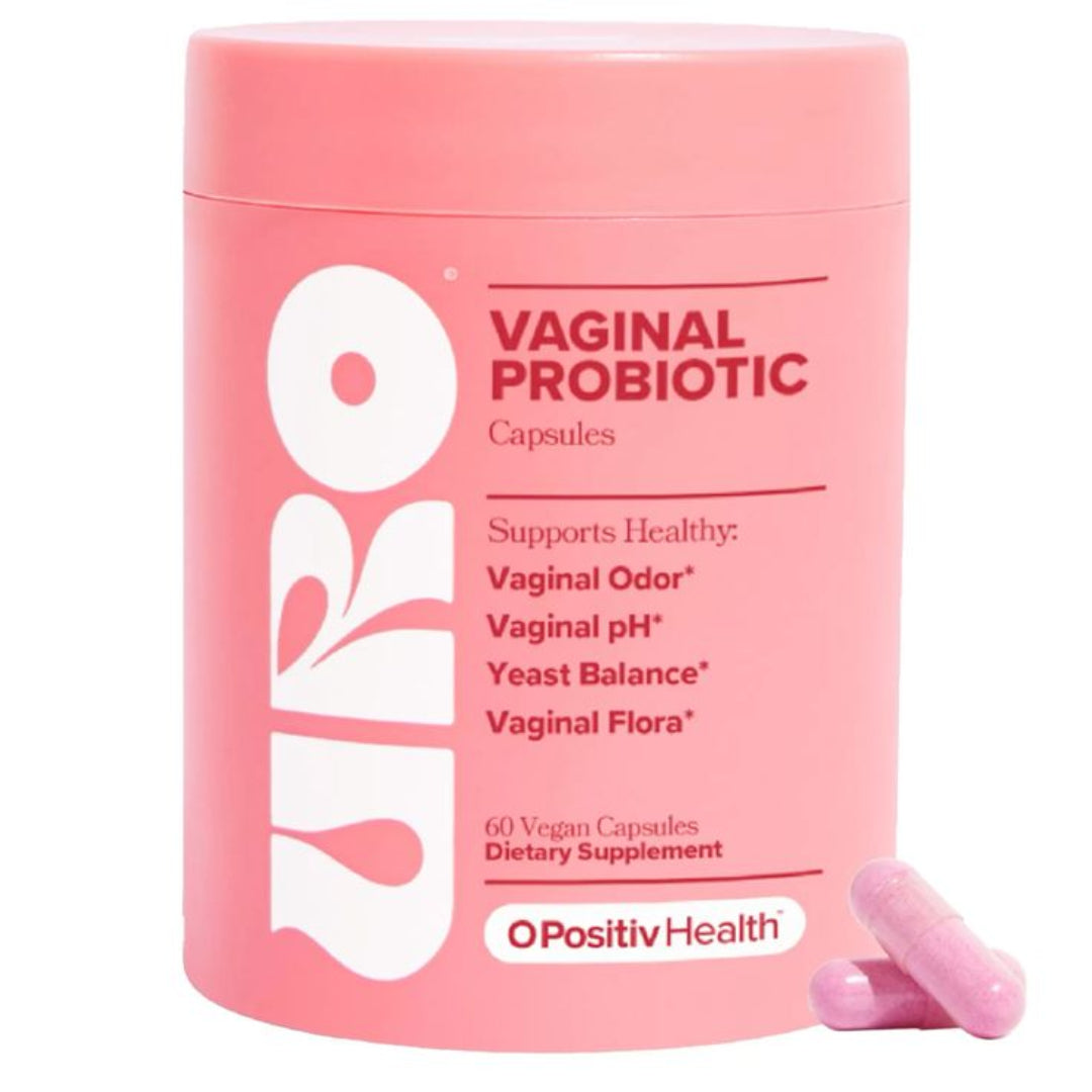 Pink container of vaginal probiotic capsules with 'O'Pro' branding on a white background