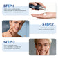 Step-by-step guide on applying facial cream with text and images of a person using the product.