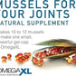 Advertisement for OmegaXL natural supplement with mussels and capsules on a white background