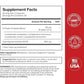 Supplement label with certification logos on a red and white background