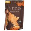 Ryze Mushroom Coffee package with a wooden spoon on a white background