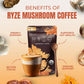 Rye Mushroom Coffee package with benefits listed on a beige background