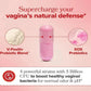 Pink probiotic capsule with text on a pink background