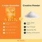 Comparison between Create Gummies and Creatine Powder with features listed on an orange and beige background.