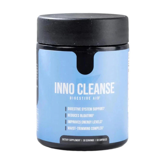 Container of INNO CLEANSE digestive aid on a white background