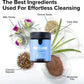 Product container labeled 'Body Cleanse' surrounded by ingredients like milk thistle, fennel seeds, cape aloe, cascara sagrada, and bentonite clay.