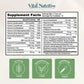 Vital Nutritive supplement facts label with various nutrients listed and green icons indicating gluten, preservative, and hormone-free status.